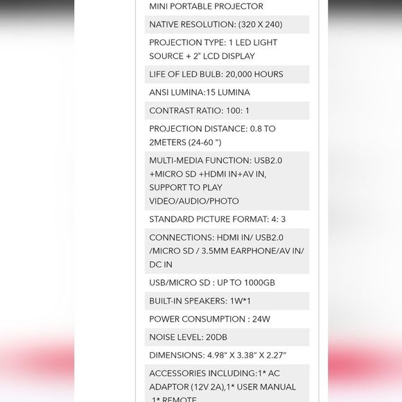 Brookstone MiniPlay Portable Projector w/Remote Control - Picture 6 of 7